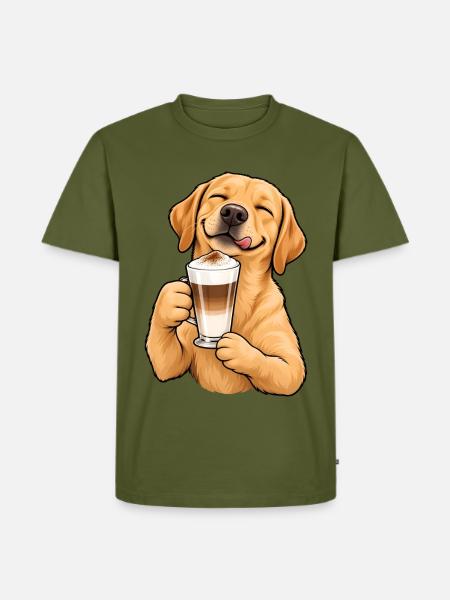 Labrador mit Latte Macchiato – Kaffeepause - Männer Premium Bio T-Shirt - Khaki