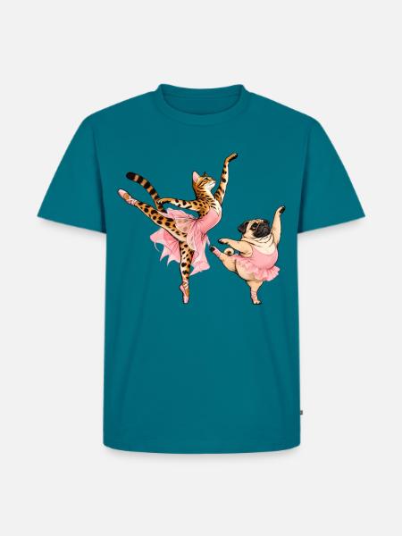 Bengal-Katze und Mops beim Ballett - Männer Premium Bio T-Shirt - Petrol