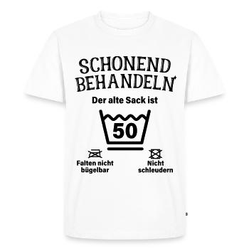 Schonend Behandeln 50. Geburtstag Der Alte Sack 50 - Männer Premium Bio T-Shirt - Weiß - Vorne - Nico (187cm)