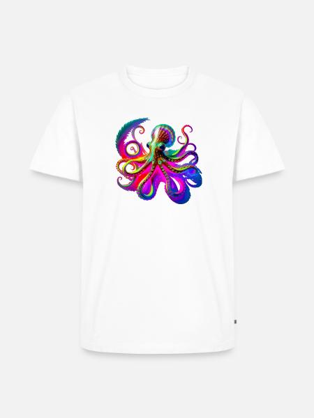 Psychedelic Neon Octopus - Men's Premium Organic T-Shirt - white