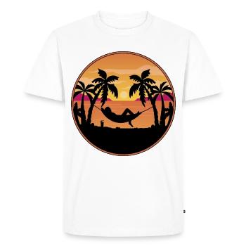 Sunset by the Sea - Palm Trees with Hammock - Men's Premium Organic T-Shirt - white - Front - Nico (187cm)