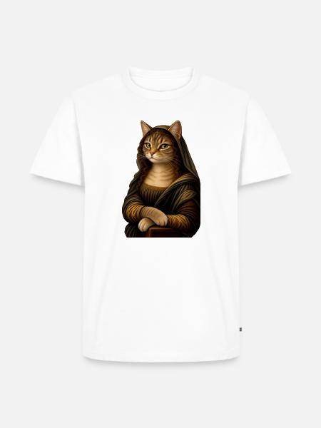 Mona Lisa als Katze - Männer Premium Bio T-Shirt - Weiß
