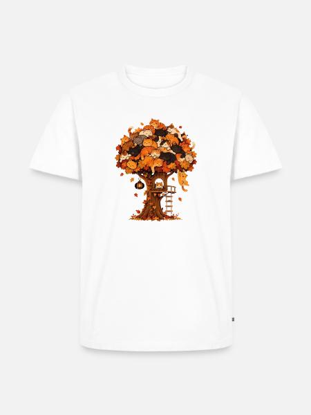 Katzenbaum Herbsttraum - Männer Premium Bio T-Shirt - Weiß