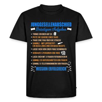 JGA Aufgaben Bräutigam Junggesellen Checkliste - Männer Premium Bio T-Shirt - Schwarz - Vorne - Nico (187cm)