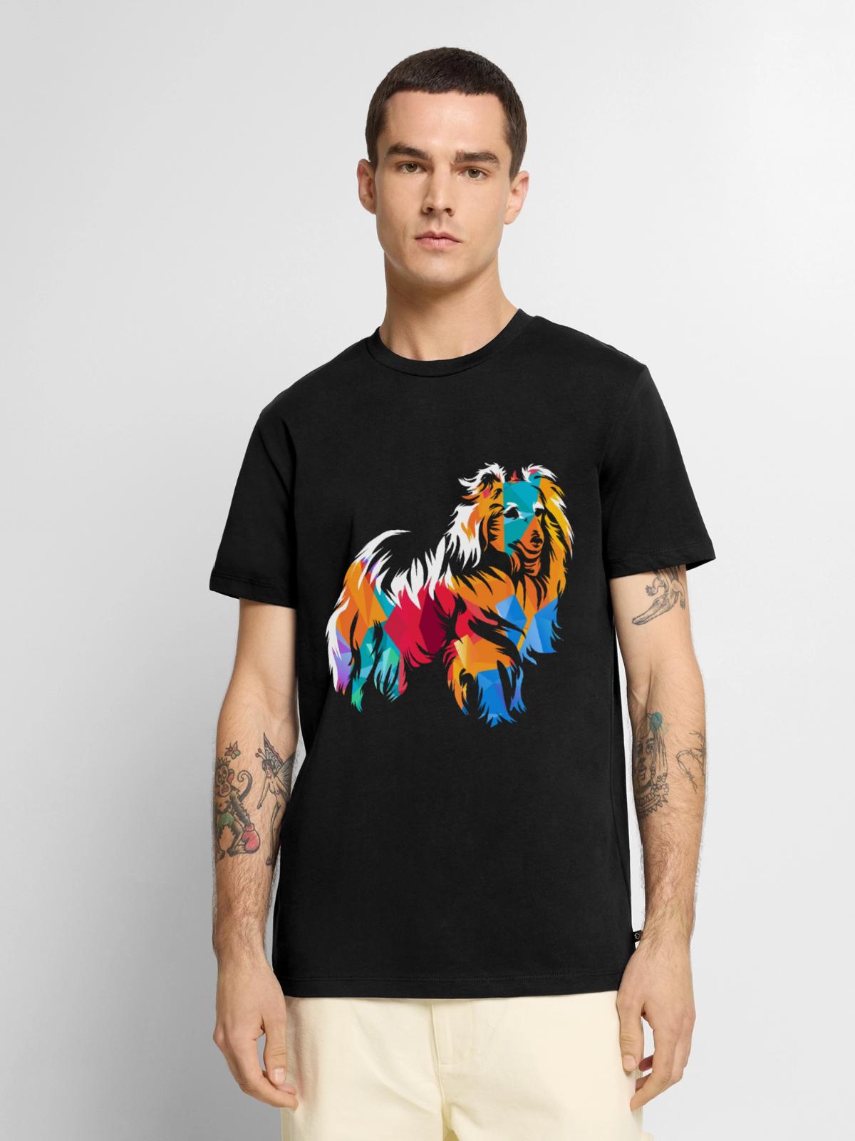 Lebhafter Shetland Hütehundfreund - Männer Premium Bio T-Shirt - Schwarz - Vorne - Nico (187cm)