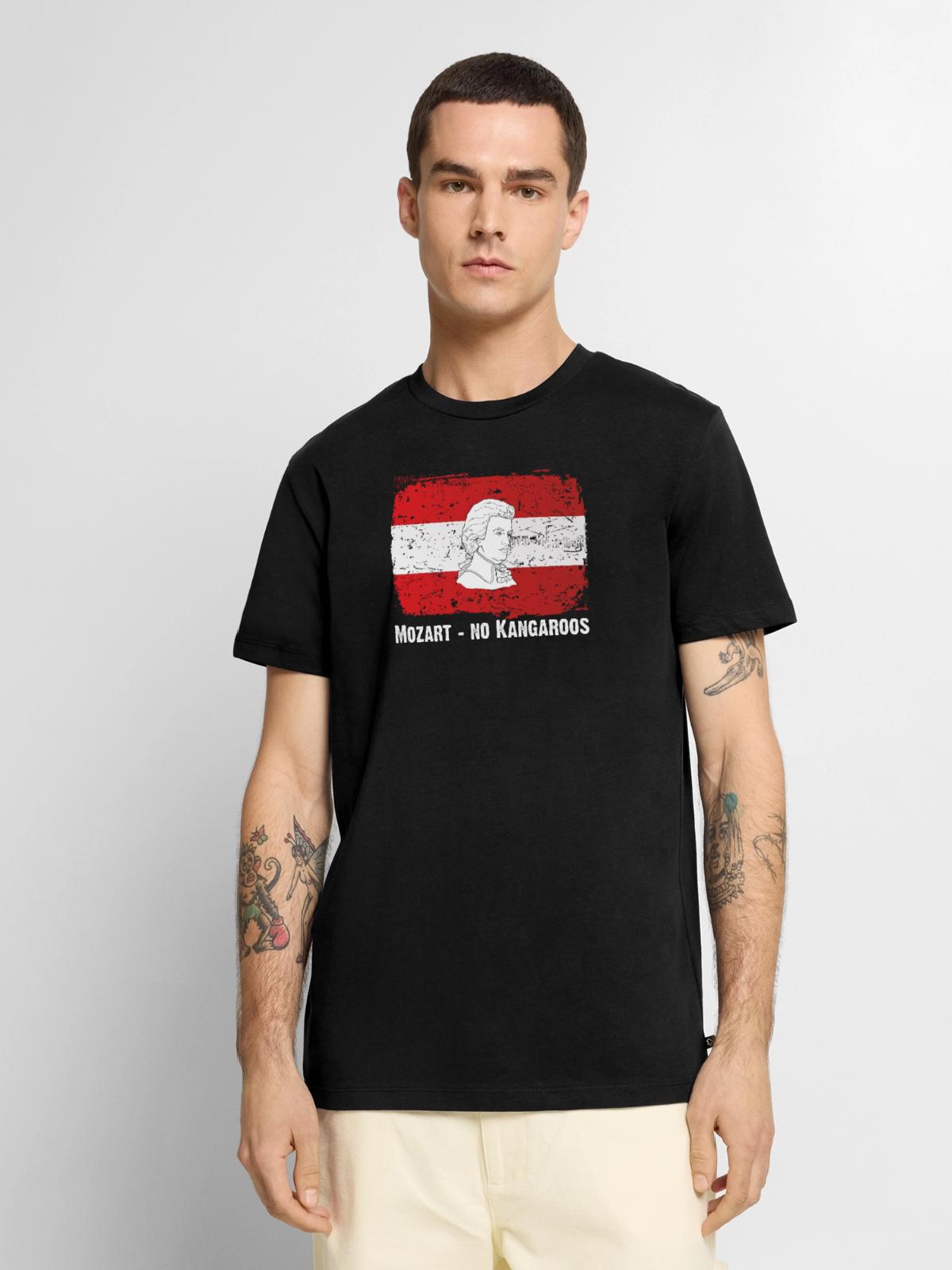 Austria - Mozart, no Kangoroos - Männer Premium Bio T-Shirt - Schwarz - Vorne - Nico (187cm)