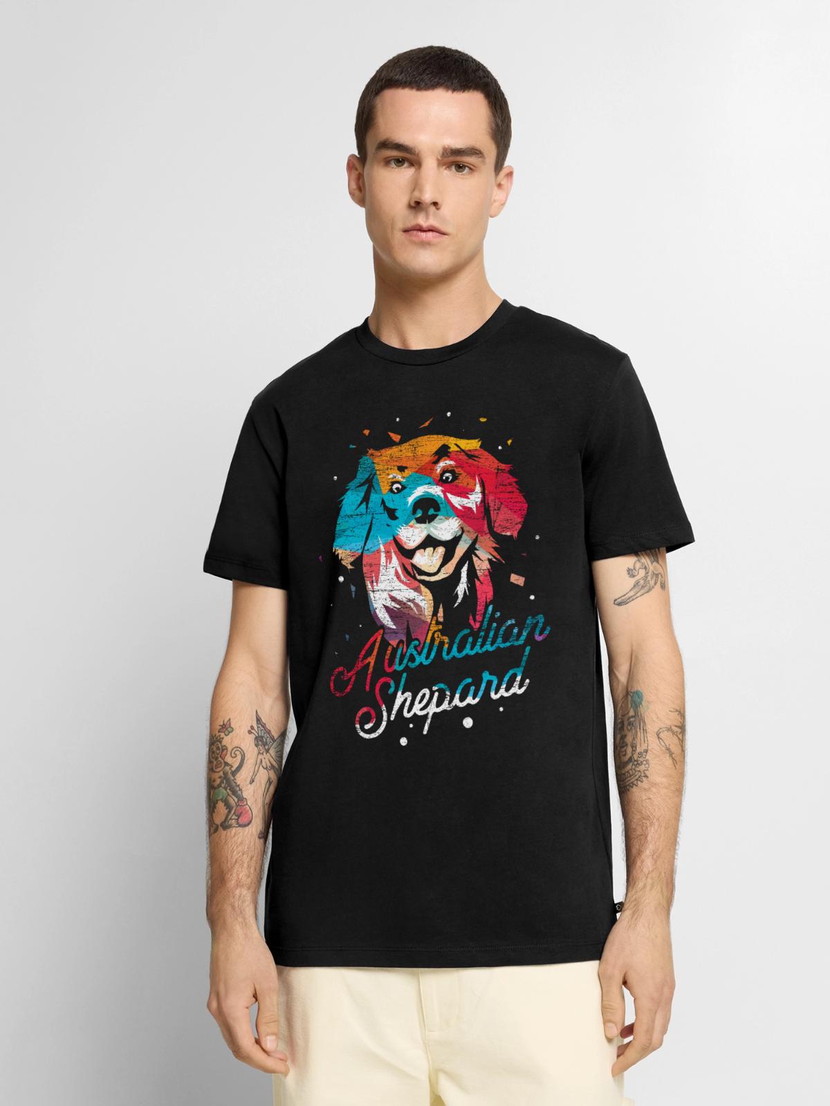 Aufmerksamer Aussie Hütehund - Männer Premium Bio T-Shirt - Schwarz - Vorne - Nico (187cm)