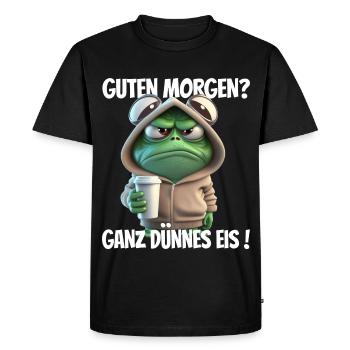 Morgenfrosch im Hoodie mit Kaffee - Männer Premium Bio T-Shirt - Schwarz - Vorne - Nico (187cm)
