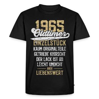 LUSTIG 61. GEBURTSTAG OLDTIMER 1965 EINZELSTÜCK - Männer Premium Bio T-Shirt - Schwarz - Vorne - Nico (187cm)