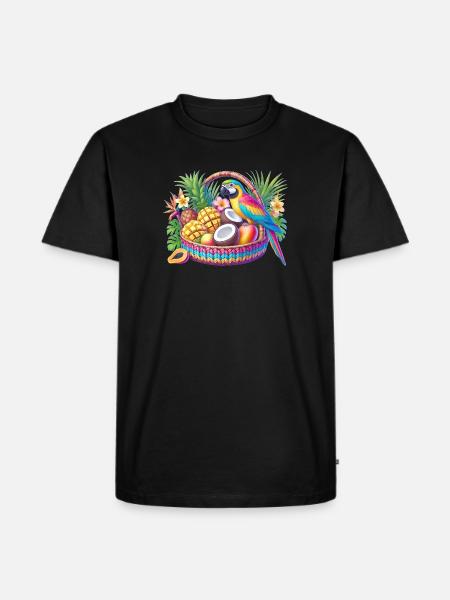 Obstkorb mit Papagei - Männer Premium Bio T-Shirt - Schwarz