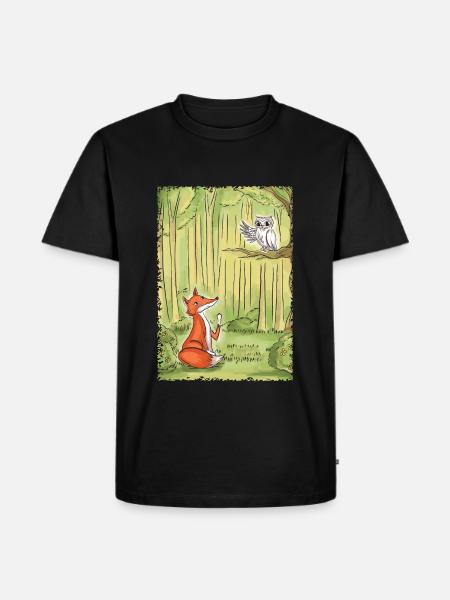 Waldgespräch: Fuchs und Eule - Männer Premium Bio T-Shirt - Schwarz
