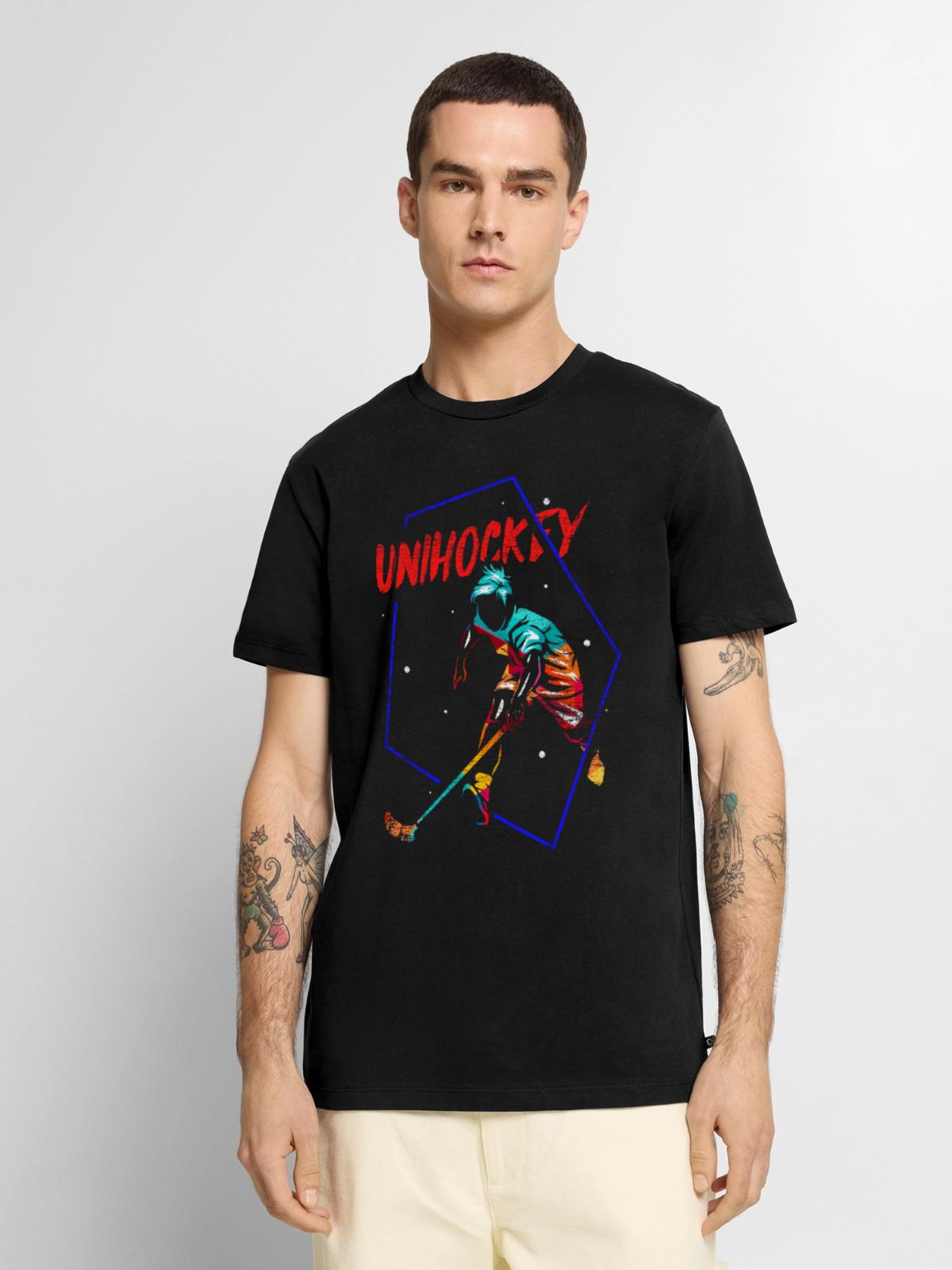 Reflexstarker Floorball Torhüter - Männer Premium Bio T-Shirt - Schwarz - Vorne - Nico (187cm)