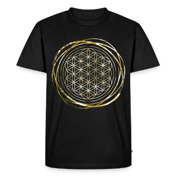 Blume des Lebens gold - Männer Premium Bio T-Shirt - Schwarz - Vorne - Nico (187cm)