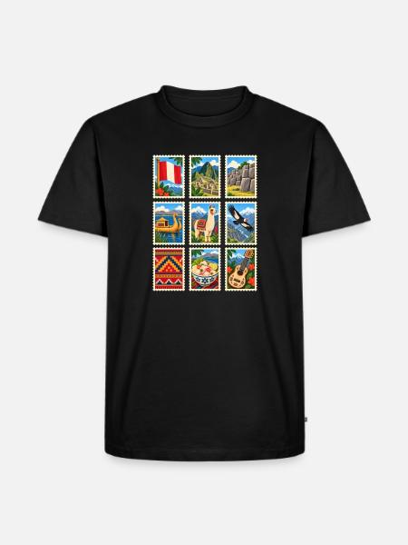 Peru Briefmarken - Männer Premium Bio T-Shirt - Schwarz