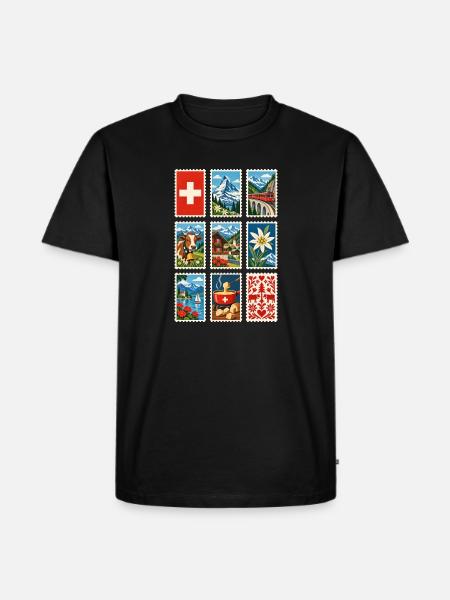 Schweiz Briefmarken - Männer Premium Bio T-Shirt - Schwarz