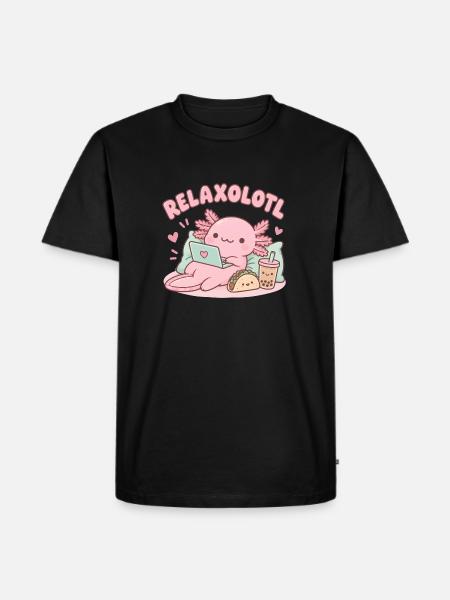 Relaxaxolotl am Laptop - Männer Premium Bio T-Shirt - Schwarz