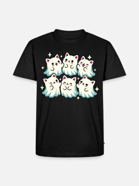 Kawaii Geisterkatzen - Männer Premium Bio T-Shirt - Schwarz