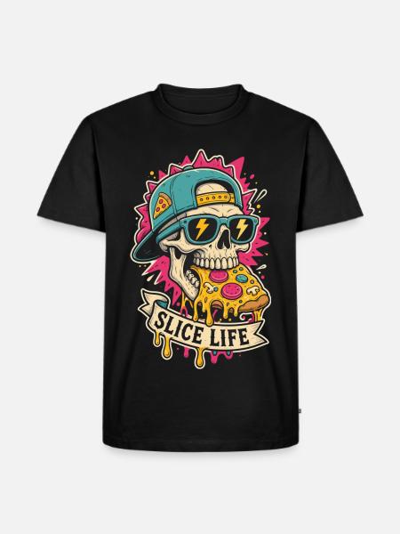 Pizza-Totenkopf mit Cap – Slice Life - Männer Premium Bio T-Shirt - Schwarz