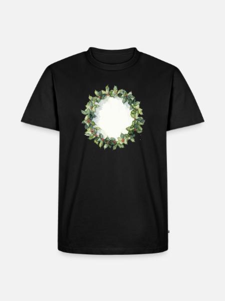Wasserfarbener Christkranz - Männer Premium Bio T-Shirt - Schwarz