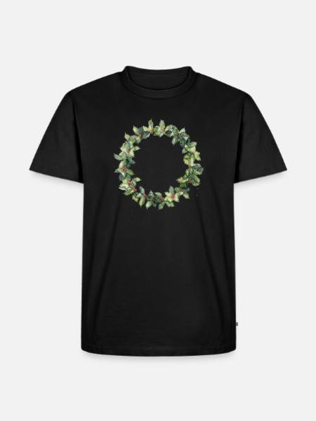 Wasserfarbener Stechpalmenkranz - Männer Premium Bio T-Shirt - Schwarz