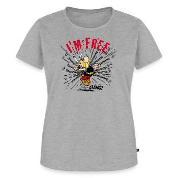 Asterix & Obelix - Asterix 'I'm Free' - Frauen Premium Bio T-Shirt - Grau meliert - Vorne - AI Model Female 172 dark (172cm)
