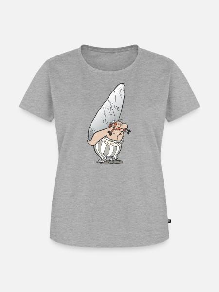 Asterix & Obelix - Obelix mit Stein - Frauen Premium Bio T-Shirt - Grau meliert