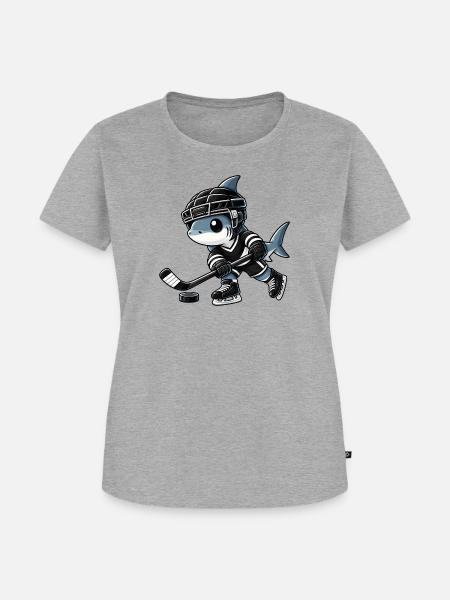Cooler Eishockeyspieler Cartoon Stil - Frauen Premium Bio T-Shirt - Grau meliert