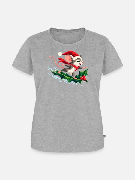 Fröhliche Maus surft auf Stechpalme - Frauen Premium Bio T-Shirt - Grau meliert