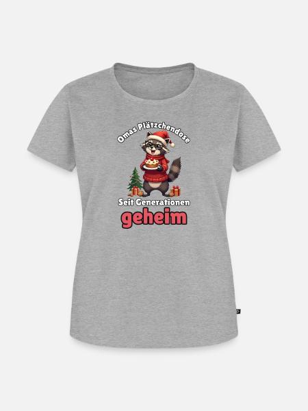 Oma-Waschbär zu Weihnachten - Frauen Premium Bio T-Shirt - Grau meliert