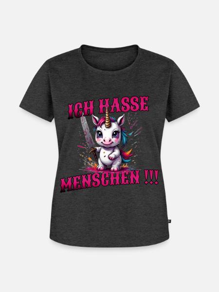 Böses Einhorn, lustiger Spruch - Frauen Premium Bio T-Shirt - Anthrazit meliert