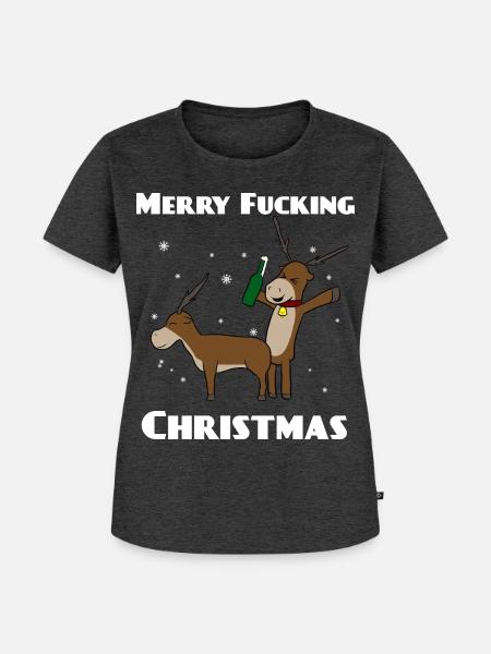 Merry Fucking Christmas Rentiere - Frauen Premium Bio T-Shirt - Anthrazit meliert