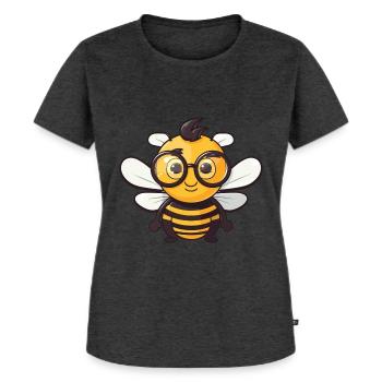 Biene trägt Brille Karikatur Kawaii Illustration - Frauen Premium Bio T-Shirt - Anthrazit meliert - Vorne - Selfina (174cm)