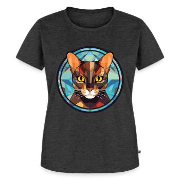 Havanna-braune Katze bunte Aquarell-Illustration - Frauen Premium Bio T-Shirt - Anthrazit meliert - Vorne - Selfina (174cm)