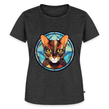 Havanna-braune Katze bunte Aquarell-Illustration - Frauen Premium Bio T-Shirt - Anthrazit meliert - Vorne - Selfina (174cm)