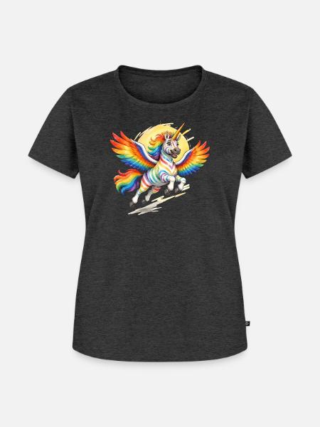 Regenbogen-Einhorn mit Flügeln - Frauen Premium Bio T-Shirt - Anthrazit meliert
