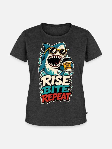 Hai mit Kaffee – Rise Bite Repeat - Frauen Premium Bio T-Shirt - Anthrazit meliert
