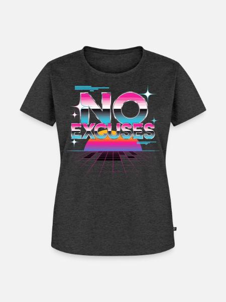 No Excuses Motivationsspruch Synthwave - Frauen Premium Bio T-Shirt - Anthrazit meliert