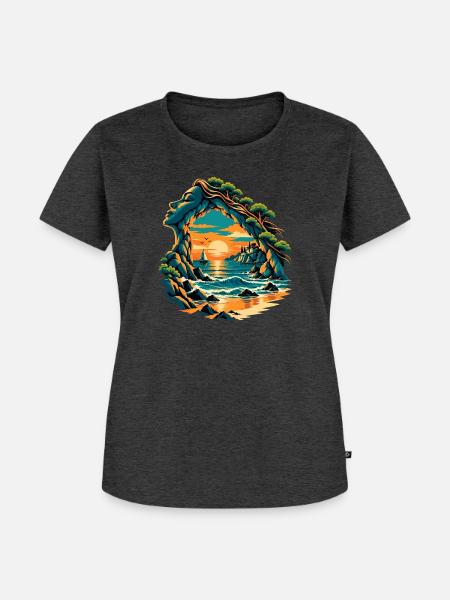 Magische Küstenbucht - Frauen Premium Bio T-Shirt - Anthrazit meliert