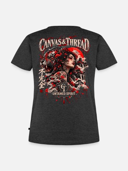 Ungezähigte Seele: Tiger-Göttin - Frauen Premium Bio T-Shirt - Anthrazit meliert