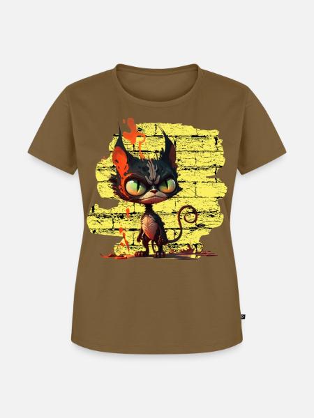Lustige Katze - Frauen Premium Bio T-Shirt - Nussbraun
