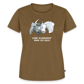 Kühe Schubsen? Kann ich auch. - Frauen Premium Bio T-Shirt - Nussbraun - Vorne - AI Model Female 172 dark (172cm)