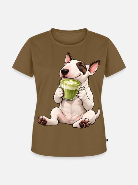 Bull Terrier mit Matcha Latte - Frauen Premium Bio T-Shirt - Nussbraun