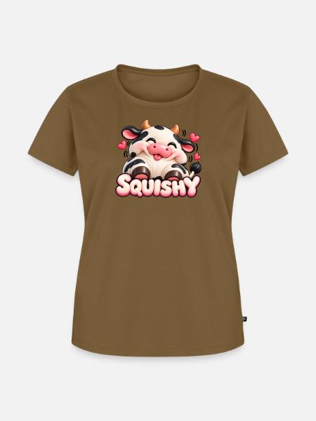 Squishy Kuh mit Herzen-Design - Frauen Premium Bio T-Shirt - Nussbraun