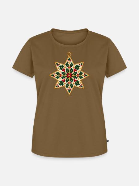 Weihnachtsstern Stickerei Ornament - Frauen Premium Bio T-Shirt - Nussbraun