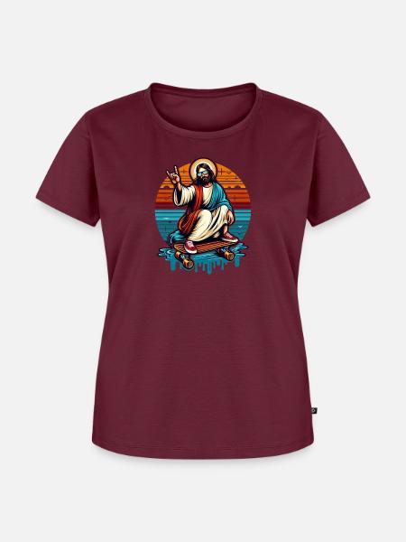 Jesus Skateboard - Frauen Premium Bio T-Shirt - Burgunderrot