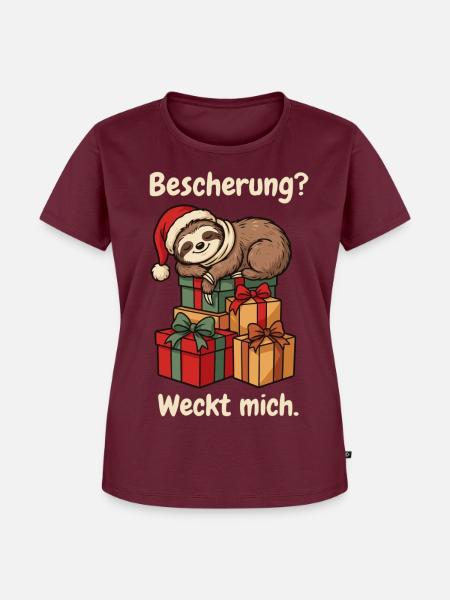 Schlafendes Faultier mit Weihnachtsmütze - Frauen Premium Bio T-Shirt - Burgunderrot
