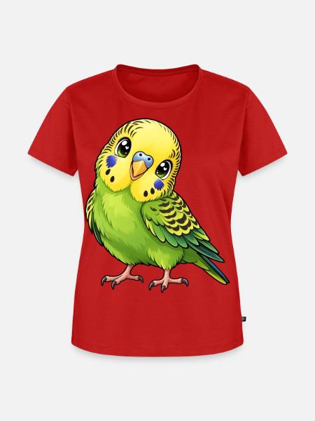 Grüner Wellensittich im Kawaii-Stil - Frauen Premium Bio T-Shirt - Rot
