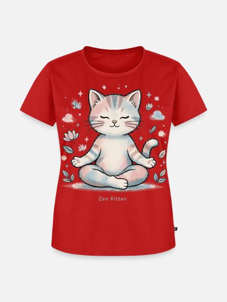 🐾 Zen-Kätzchen - Frauen Premium Bio T-Shirt - Rot
