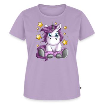 Flauschiges Einhorn mit Sterne Illustration Motiv - Frauen Premium Bio T-Shirt - Lavendel - Vorne - AI Model Female 172 dark (172cm)