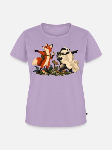Fuchs und Dachs auf Wandertour - Frauen Premium Bio T-Shirt - Lavendel